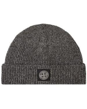 Stone Island Beanie With Reflective Coating And Compass Patch - Gray