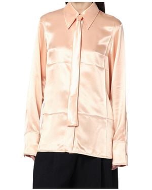 Jil Sander Satin Tie-Neck Shirt - Natural