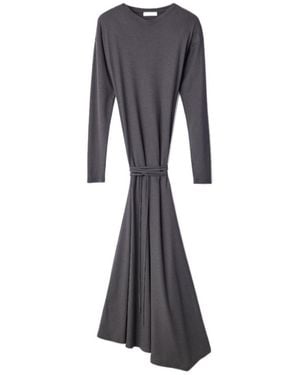 Lemaire Fluid Long-Sleeve Tied-Waist Dress - Black