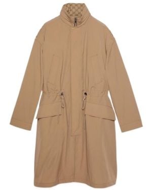 Gucci Hooded Pattern-Detail Coat - Natural