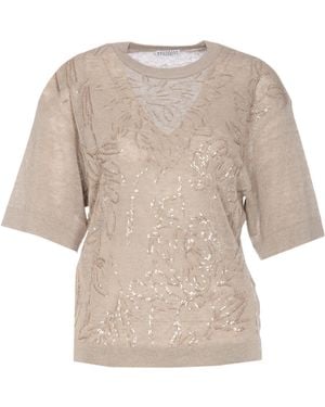 Brunello Cucinelli Crewneck Knitted Top - Natural