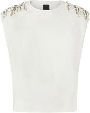 Pinko Embellished-Shoulder T-Shirt - White