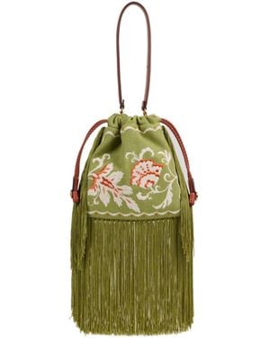 Etro Kalispera Fringed Bucket Bag - Green