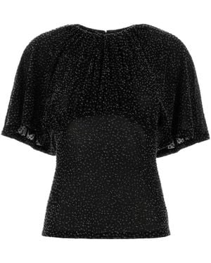 Rabanne Rabanne Embroidered Flutter-Sleeve Top - Black