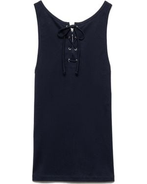 Prada Cotton Lace-Up Tank Top - Blue