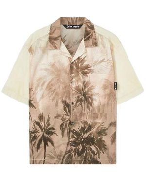 Palm Angels Sunset Palms Bowling Shirt - Natural