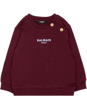 Balmain Logo-Print Button-Detail Sweater - Red