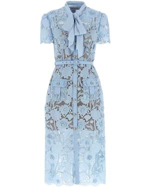 Self-Portrait Lace Tie Neck Midi Dress - Blue