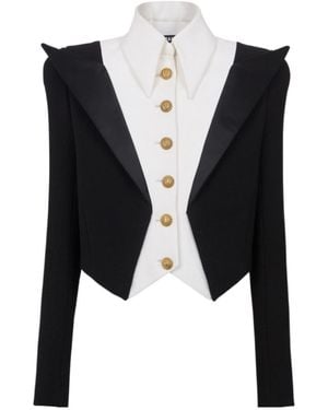 Balmain Cropped 6-Button Crepe Jacket - Black