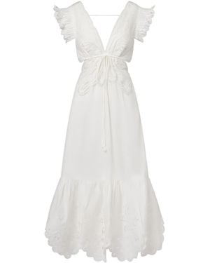 FARM Rio Broderie Anglaise Cotton Midi Dress - White