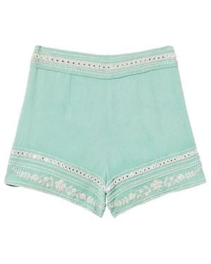 Twinset Embroidered High-Waisted Shorts - Green