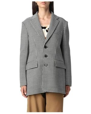 Marni Checked Button-Up Blazer - Grey