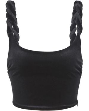Emporio Armani Twisted-Straps Velvet Cropped Top - Black