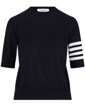 Thom Browne 4 Bar Sheer Sleeved Fine-Knitted T-Shirt - Black