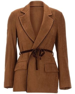 Kaos V-Neck Tie-Front Blazer - Brown