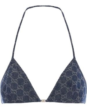 Gucci Gg Light Cotton Denim Jacquard Top - Blue