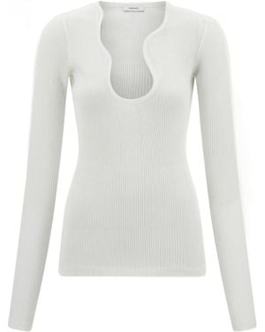 Ferragamo Ferragamo Rippled Neckline Ribbed Top - White