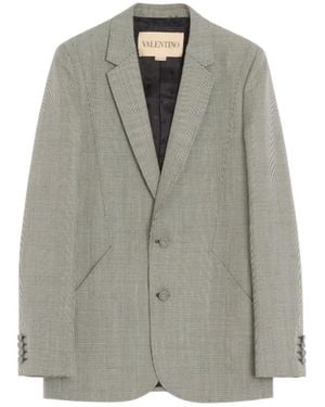 Valentino Houndstooth Patterned Single-Breasted Jacket - Gray