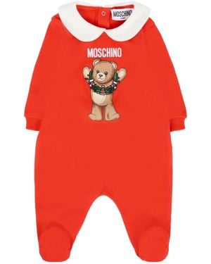 Moschino Teddy-Print Peter Pan-Collar Pajama - Red