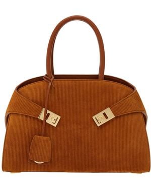 Ferragamo Medium Hug Ripple-Corduroy Tote Bag - Brown