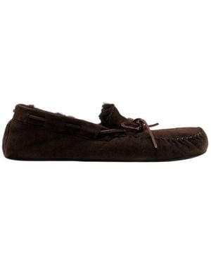 The Row Lucca Shearling-Trimmed Suede Boat Shoes - Black