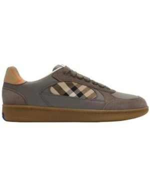 Burberry Leather, Suede And Check Terrace Sneakers - Brown