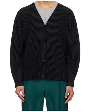 Homme Plissé Issey Miyake Homme Plissé Issey Miyake Long-Sleeved V-Neck Cardigan - Black