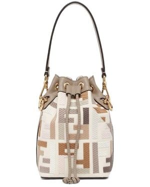 Fendi Multicolour Canvas Mini-Bag With Ff Embroidery - White