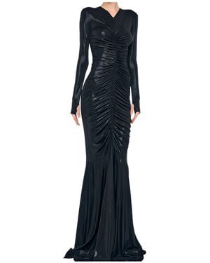 Norma Kamali Long-Sleeve Ruched Maxi Dress - Blue
