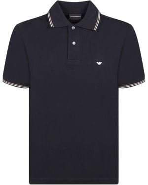Emporio Armani Logo Embroidered Striped-Trim Polo Shirt - Blue