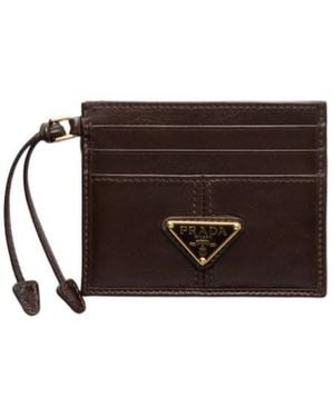 Prada Leather Card Holder - Brown