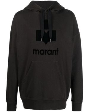 Isabel Marant Miley Logo Printed Drawstring Hoodie - Black