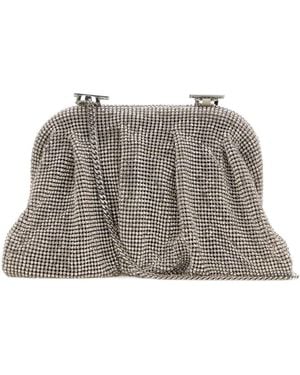 Benedetta Bruzziches Crystal-Embellished Ruched Clutch Bag - Grey