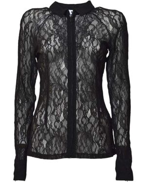 MSGM Floral Stretch Lace Zipped Shirt - Black