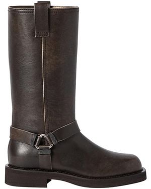 Brunello Cucinelli Leather Biker Boots With Shiny Loops - Brown