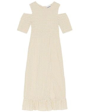 Ganni Stretch Seersucker Smock Dress - Natural
