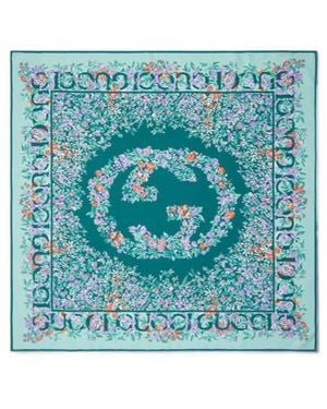 Gucci Printed Silk Twill Carré - Blue