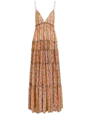 La DoubleJ Printed Tiered Stretch-Tulle Maxi Dress - Brown