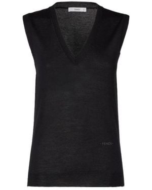Fendi V-Neck Sleeveless Top - Black