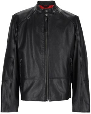BOSS Hugo Stand-Collar Leather Jacket - Black