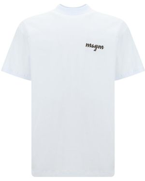 MSGM Logo Printed Crewneck T-Shirt - White