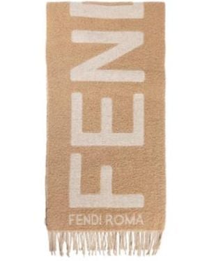 Fendi Logo Detailed Fringed Scarf - Natural