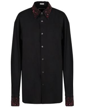 Dries Van Noten Long-Sleeved Embellished Neck Shirt - Black