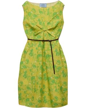 Prada Floral Print Cloquet Dress - Green