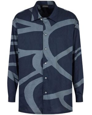Emporio Armani Print Long Sleeve Shirt - Blue