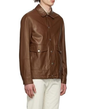 Brunello Cucinelli Button-Fastening Leather Jacket - Brown