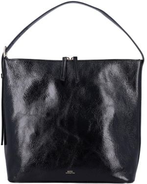 A.P.C. Vera Logo Printed Zipped Tote Bag - Black