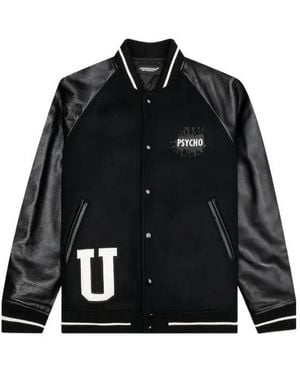 Undercover Psycho Leather-Sleeved Bomber Jacket - Black