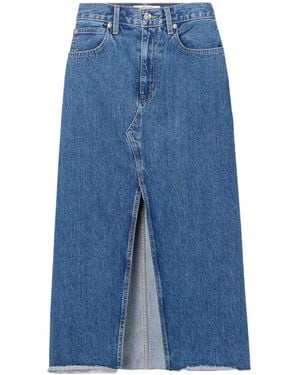 SLVRLAKE Denim Frayed Hem Design Midi Skirt - Blue