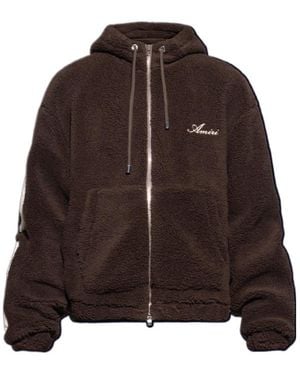Amiri Zip-Up Bone-Detail Hoodie - Brown